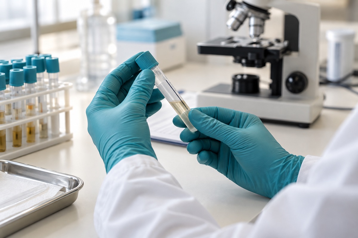 Illustrative laboratory specimen processing with a microscope